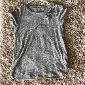 a gray shirt